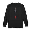 Long Sleeve Tee — Gothic Skull Mask Back Print, "Be With Never Live" Chest