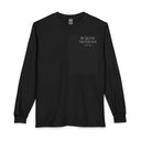 Long Sleeve Tee — Gothic Skull Mask Back Print, "Be With Never Live" Chest